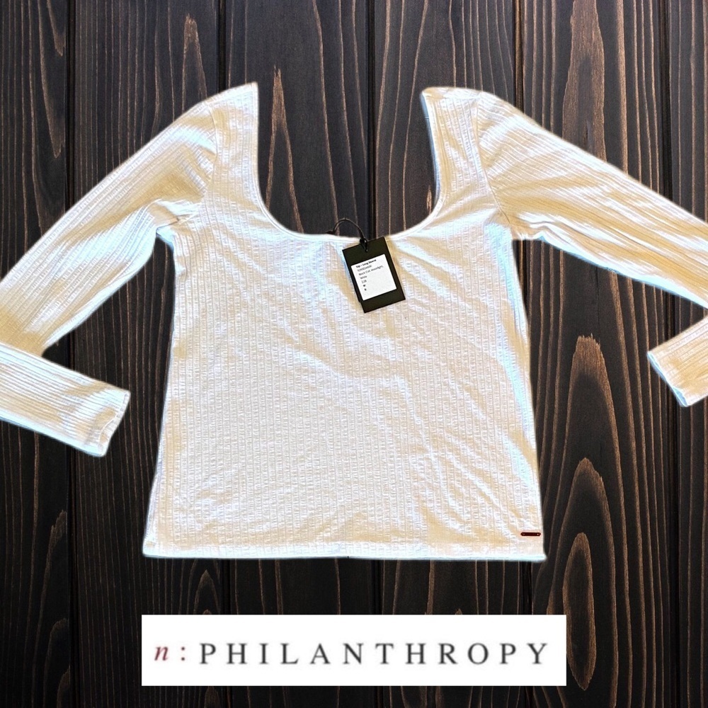 n:Philanthropy Scoop Neck Long Sleeve Top White